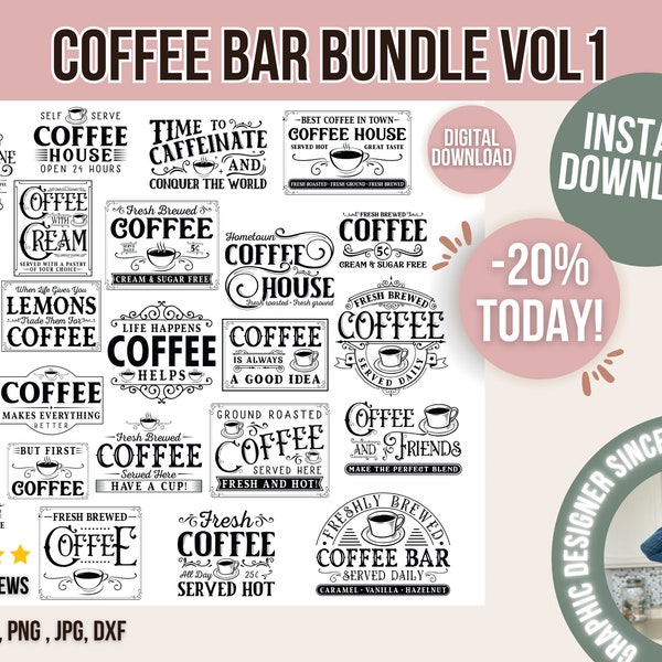 Vintage Coffee SVG Bundle, Coffee Signs PNG, Kitchen Signs, Retro Espresso Designs, Funny Coffee Shirt Svgs, Vinyl Decal Files for Cricut