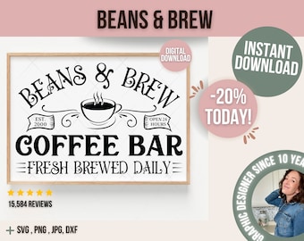 Kaffee-Svg - Kaffee-Bar-SVG-Datei - Kaffee-Zeichen-Svg-Küche-Svg-Dateien für Cricut - Kaffee-Bar-Zeichen-Svg - Haus-Svg - Wohnkultur Png Dxf