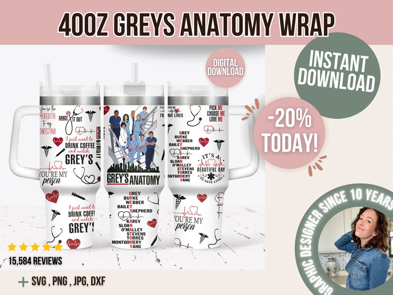 Greys Anatomy PNG, 40oz Libbey Wrap, Greys, Nurse, Grey Sloan, Quotes, Greys Quote, Mcdreamy, PNG Glass Wrap, Greys Anatomy Libbey wrap image 1