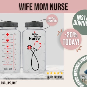 Femme maman infirmière SVG, eau Tracker SVG, infirmière Svg, infirmière vie SVG, bouteille d’eau Svg, femme Svg, maman Svg, fichiers Svg pour Cricut, Silhouette, Svg