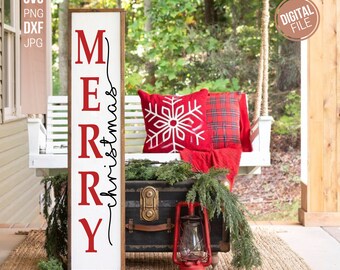 Buon Natale Svg, Natale Portico Segno Svg, Fiocchi di neve Svg, Segno verticale Svg, Natale Svg, Portico più snello Svg, File di taglio festivo