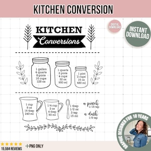 Tabla de conversión de medidas de cocina SVG PNG / Arte mural de conversión de medidas / Cocina rústica imprimible / Hoja de trucos de cocina descarga digital