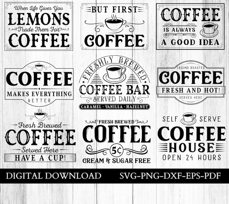 Vintage Coffee SVG Bundle Coffee Signs PNG Kitchen Signs Etsy Canada