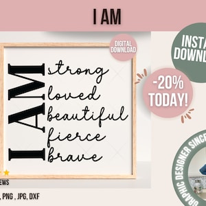 Soy, fuerte, amado, hermoso, feroz, valiente, positivo svg, amor propio svg, conciencia mental svg, eres suficiente svg, cita positiva svg