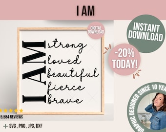 Soy, fuerte, amado, hermoso, feroz, valiente, positivo svg, amor propio svg, conciencia mental svg, eres suficiente svg, cita positiva svg