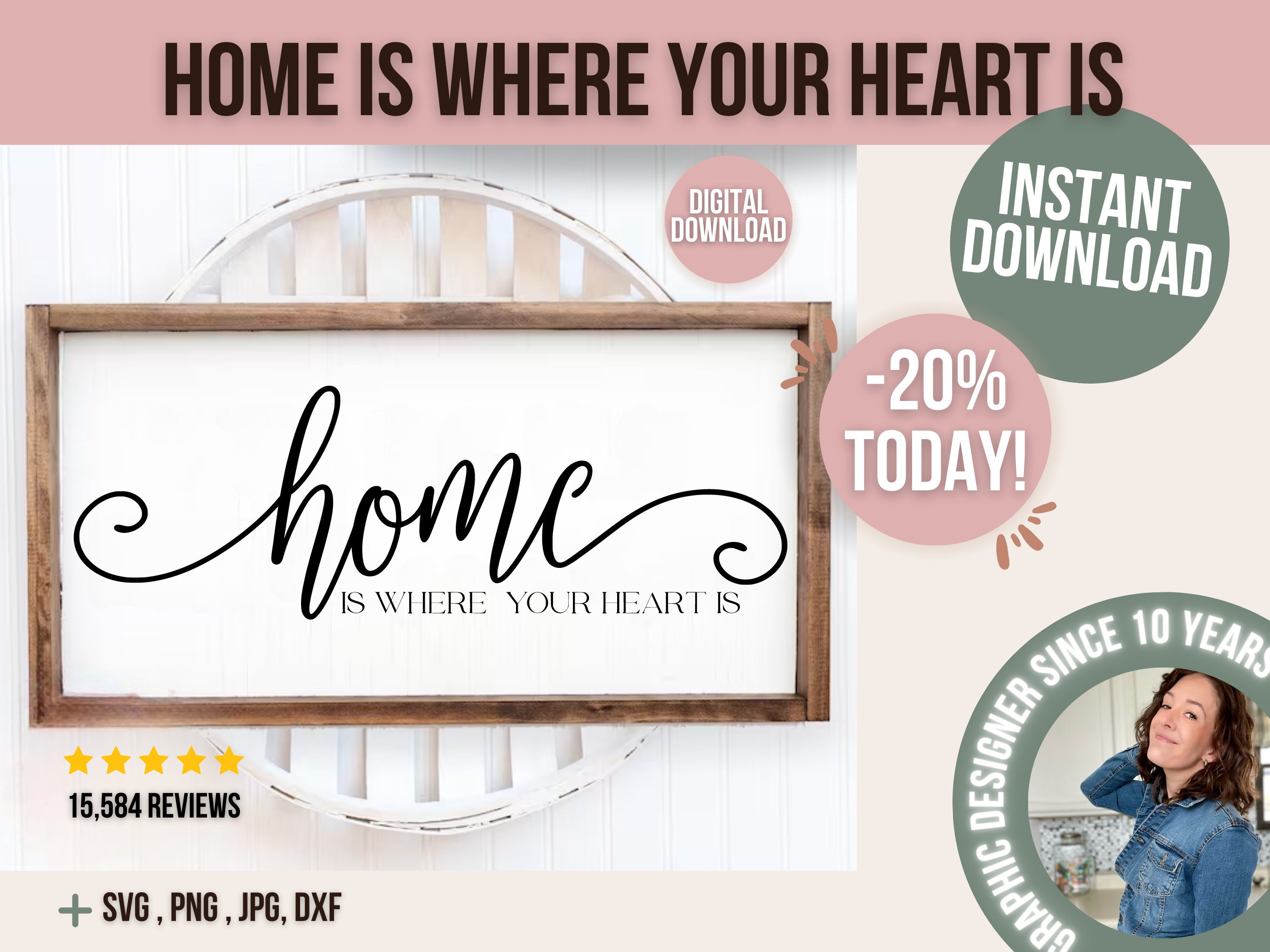 Holzschild „Home Is Where You Heal Your Heart“ – 25,4 X 12,7 Cm, Landhaus-Deko