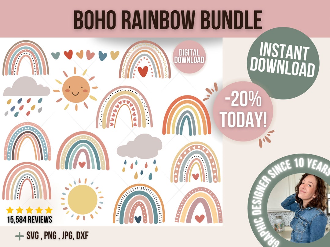 Rainbow SVG, Boho Rainbow SVG, Baby Rainbow SVG Bundle, Pastel Rainbow ...