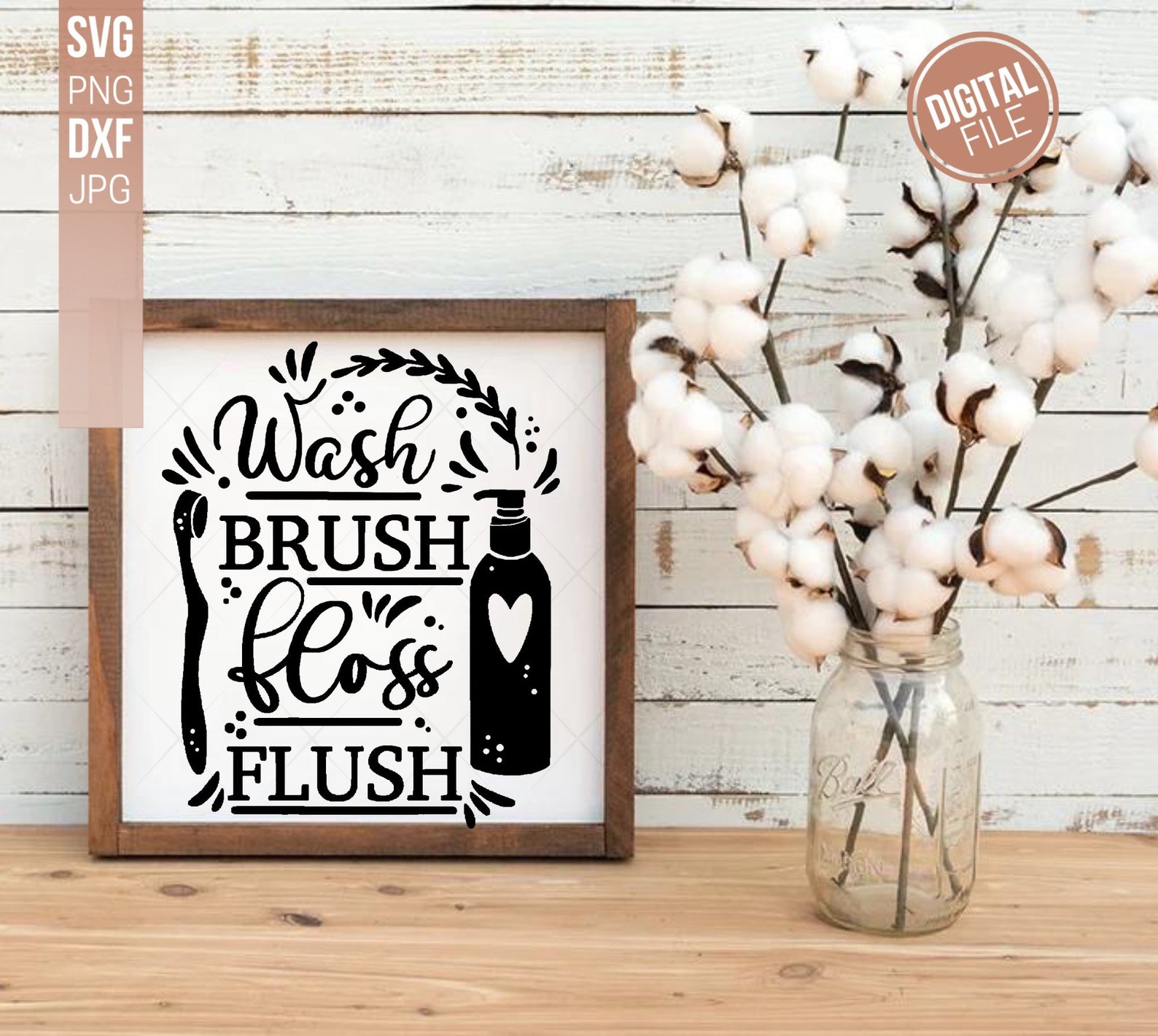 Wash Brush Floss Flush SVG DXF PNG. Bathroom Svg. Wash Your Hands Svg ...