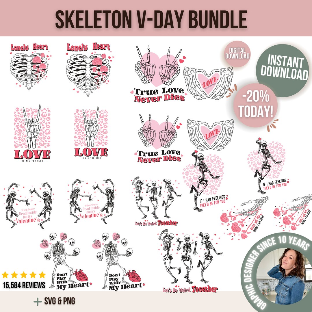 Retro Valentine Skeleton PNG Bundle, Valentines Sublimation Bundle ...