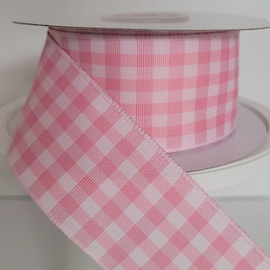 1.5inches Pink and White gingham no wire ribbon - for hair bows, decorating gifts, home decor, weddings.