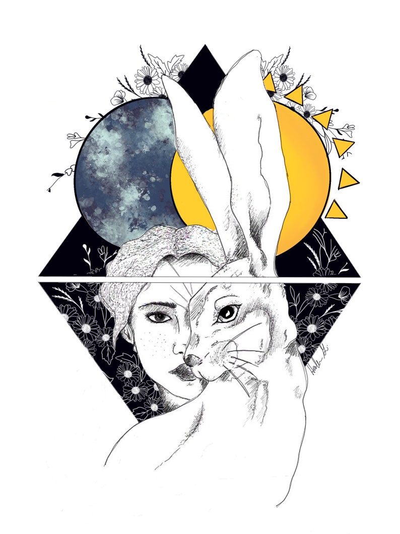 Ostara / Germanic Goddess of the Dawn Art Print / Wheel of the Year Decor / Hare Wall Art ...