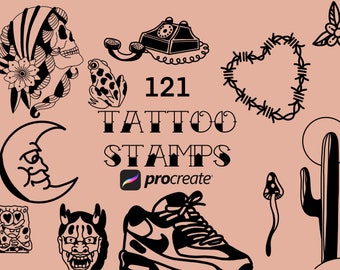 121 Old School Tattoo Procreate Stamps: Flash Art (Commercial Use)