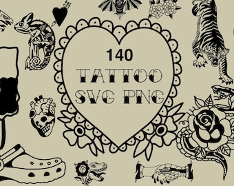 141 Old School Tattoo Flash SVG PNG: Commercial Use