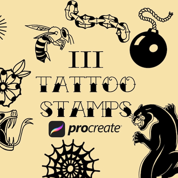 Tattoo Procreate Stamps | Old School Procreate Stamps | Tattoo Flash Procreate Stamps | Commercial Use Included