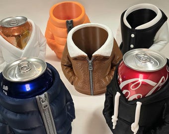 3D Printed Can Holder_Hoodie Jacket Bathrobe Style | Insulated Drink Sleeve