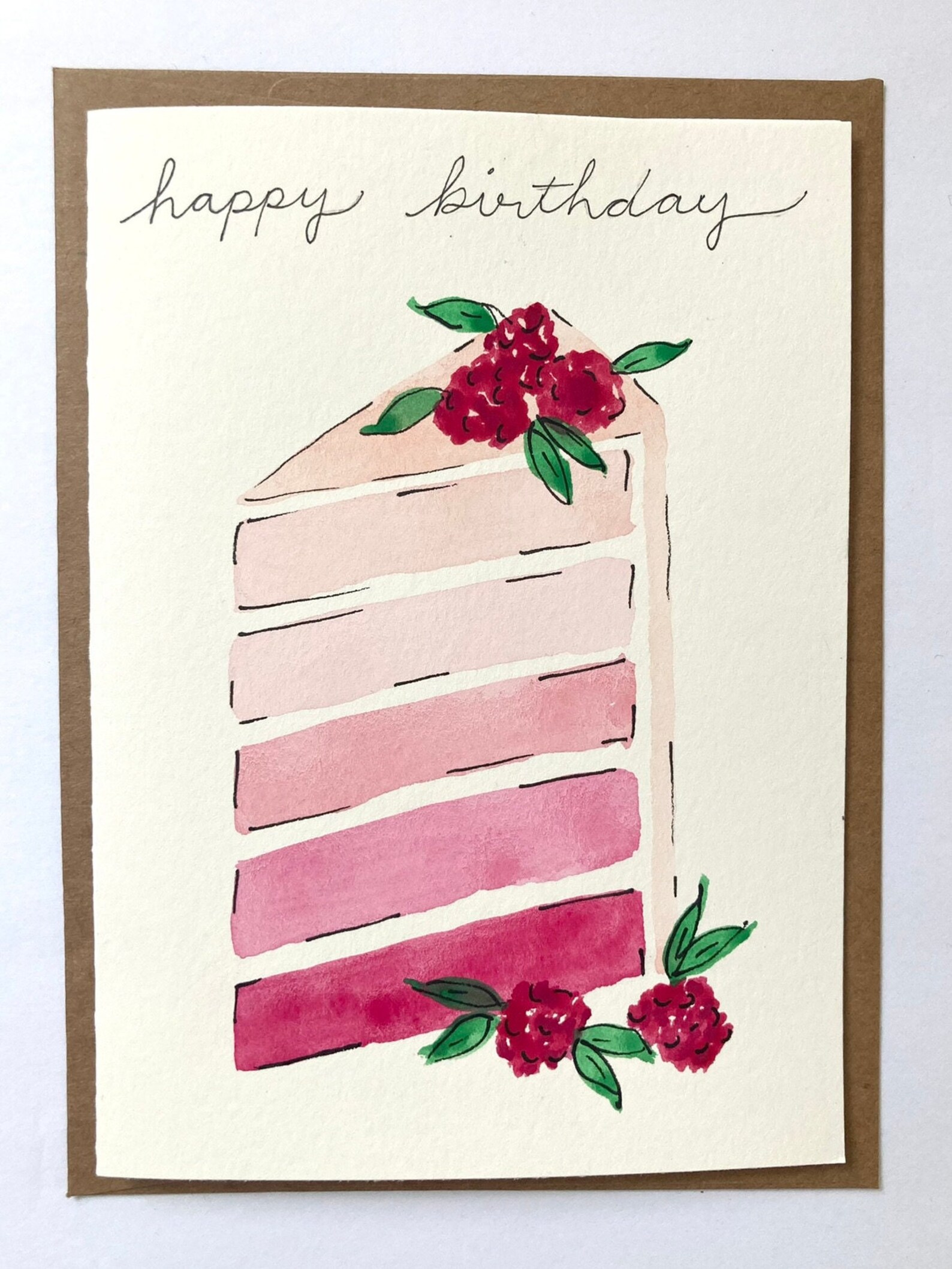 Handpainted Birthday Card, Birthday Cake Card, Blank Card With