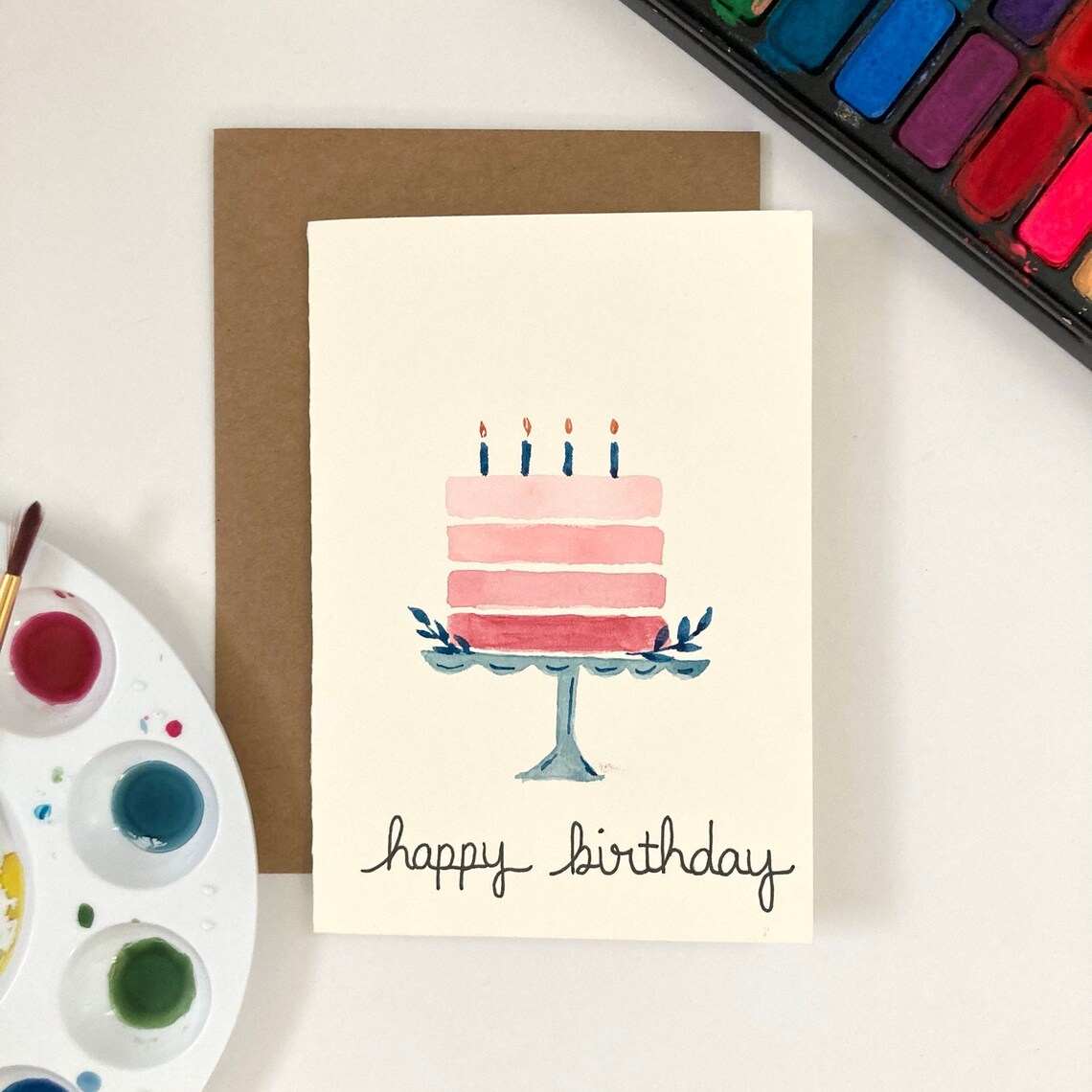 Original Handpainted Birthday Card Blank Card With Envelope Etsy