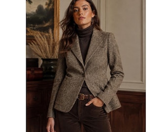 Vintage 90s Tweed Wool Made in Italy Blazer 4 Single Button Dark Academia Preppy