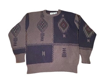 Vintage 90s Penns Landing Southwestern Aztec Knit Sweater Geometric Cotton Large