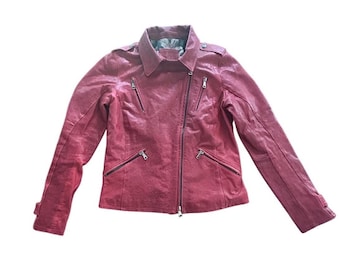 Vera Pelle Italian Genuine Red Leather Moto Jacket Coat Women's Long Sleeve