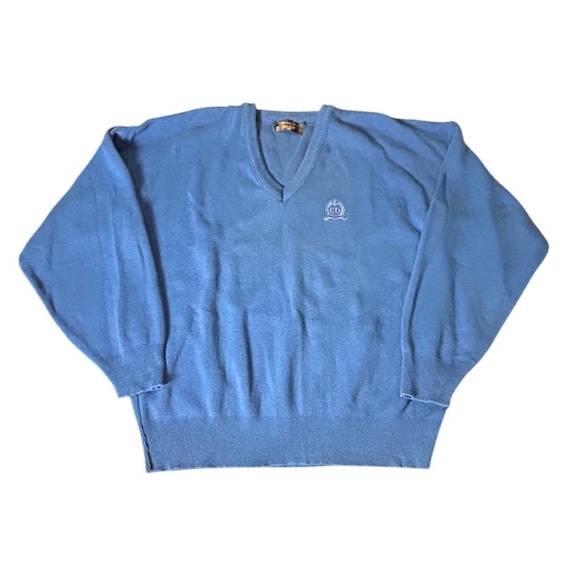 Christian Dior Monsieur, Vintage Christian Dior Monsieur V-Neck Sweater XL Blue CD Logo Preppy Old Money