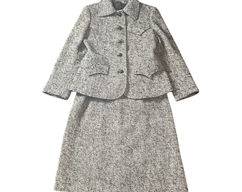 Vintage Devon Hall Robert Tabor Classic Tweed Suit Jacket Skirt Set Women Size 8