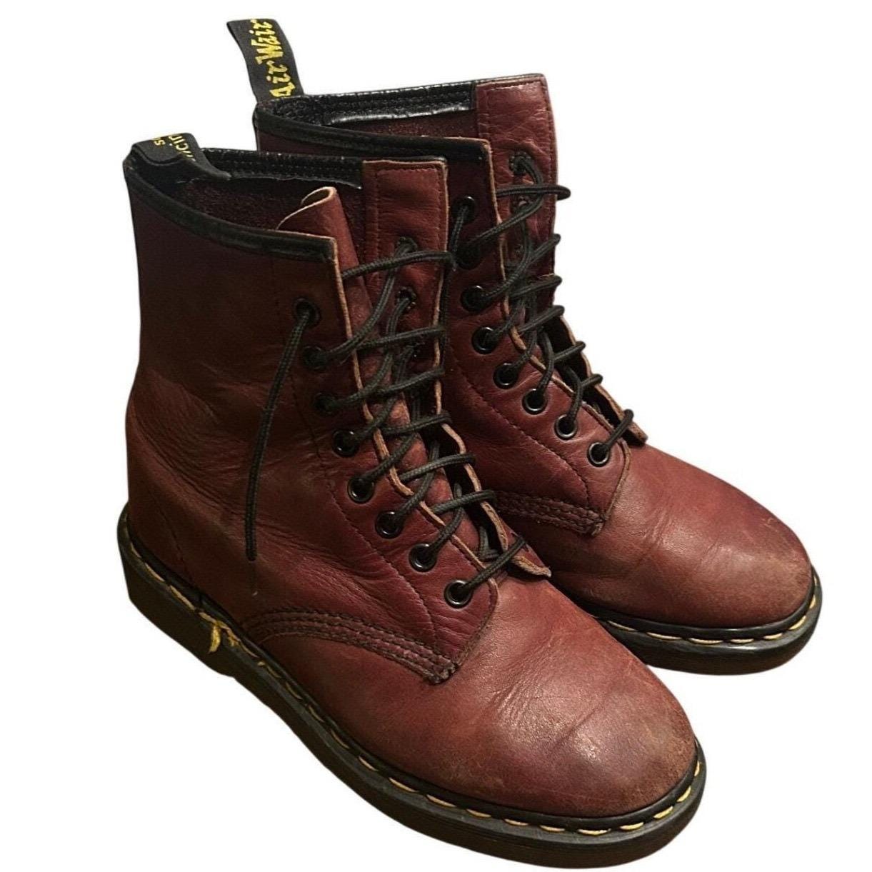 Vintage Distressed Dr. Martens Burgundy 1460 combat boots, made in England Dr Martens 1460 Pascal - Burgundy – HOMETEAM main image 3