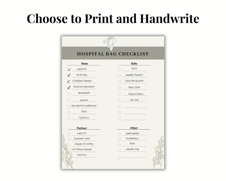 Hospital Bag Checklist Printable and Editable, Birth Bag Packing List ...