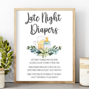 A Baby is Brewing Late Night Diapers Sign, Instant Download, Baby Shower Game, Gender Neutral, Printable