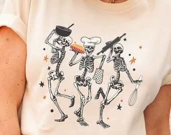Dancing Skeletons Baking T-Shirt: Funny Halloween Baker Gift