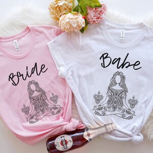 yoga bachelorette shirt for Bridesmaid gifts,yoga bachelorette party bride and babe shirt,yoga bride t-shirt,bride yoga theme bach tshirt