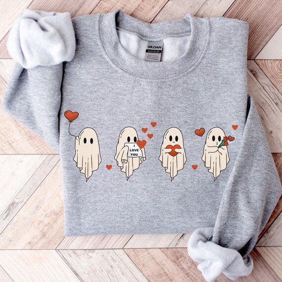 Valentines Day Sweatshirt, Valentine Sweatshirt, Cute Ghost Sweater, Funny Valentine Gift for Her,Spooky Valentine Crewneck,Girlfriend Gift