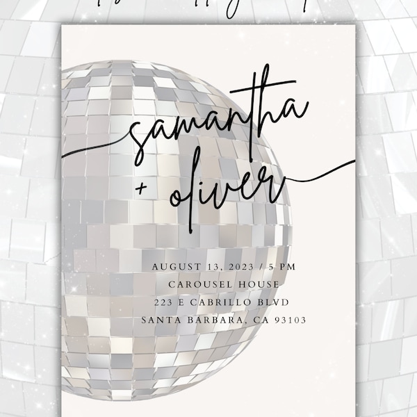 Disco Ball Wedding Invite / Digital Wedding Invite / Paperless Post / Disco Wedding / Minimalist Wedding Invite / Custom Made Invitation