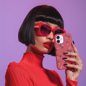 Cherry love heart phone cover. Tough Case for iPhone® 15/7/12/13 Mini Case iPhone 15 1411 Pro Case iPhone 14 13 12 11 Pro Max Case 15 Plus