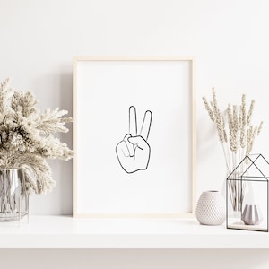 Peace Graphic Wall Art, Hand sign Digital Print, Contemporary Home Decor, Black and White Wall Art, Graphic Print Printable