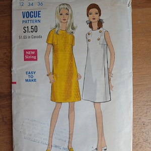 Vogue 7347 sewing pattern for a-line dress with pockets, bust 34