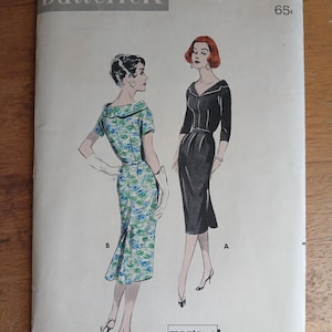 Butterick 8562 sömnadsmönster för fodralklänning med porträttkrage, solfjädersvanskjol, byst 34