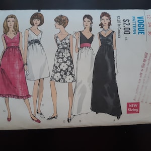 Vogue 7402 vintage 1960s sewing pattern for formal evening dress in 3 lengths, with v-neck, banded waist, bust 34, complete