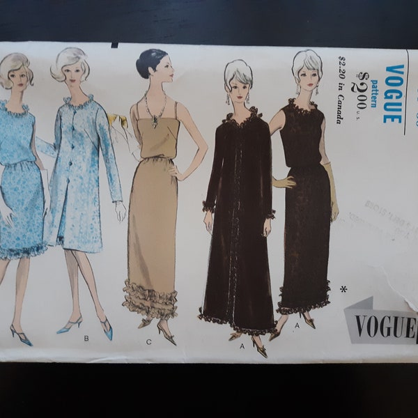 Vogue Special Design 6637 vintage 1960s sewing pattern for straight dress with gathered waist and a-line coat, bust 34, complete