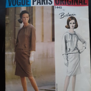 Vogue Paris Original 1445, vintage 1960s sewing pattern for 2-piece dress by Balmain, bust 34, complete