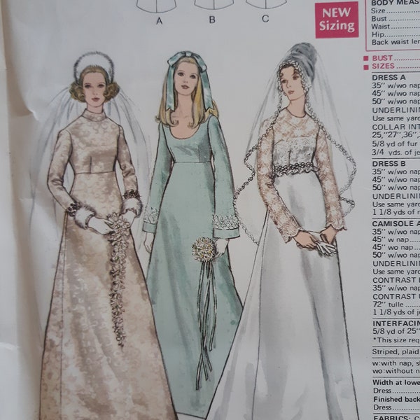 Vogue Bridal Design 2253, vintage sewing pattern for bridal dress, a-line high waisted skirt, bust 34, complete