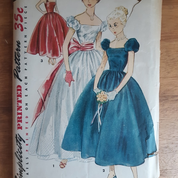 Simplicity 4426 vintage 1950s modello di cucito per abito formale, busto 30, c.1953, FF