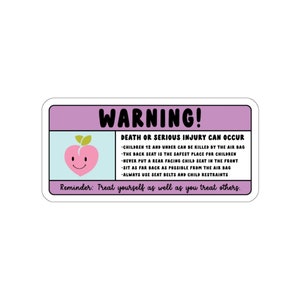 Treat Yourself Kindly Self Care Airbag Warning Sticker | Car Caution Visor Label | Positive Message Gen Z Millennial Aesthetic | Cute Vinyl