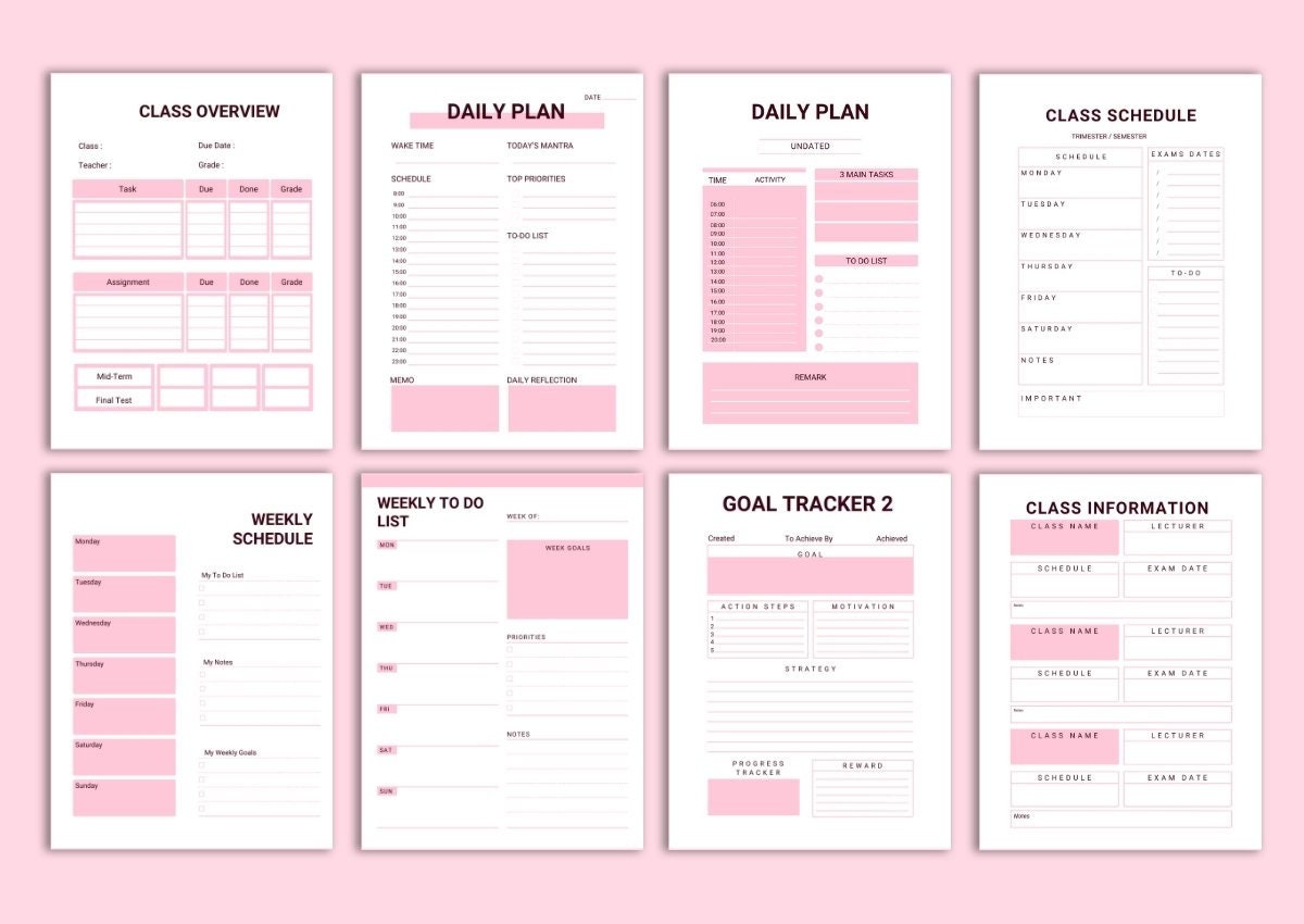 Student Planner Printable Academic Planner College School Planner A4 ...