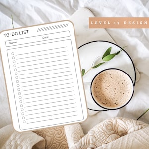 May include: A printable to-do list with a brown border and black lines. The list has a space for a name, date, and 20 lines for tasks. The text "TO-DO LIST" is at the top of the page.