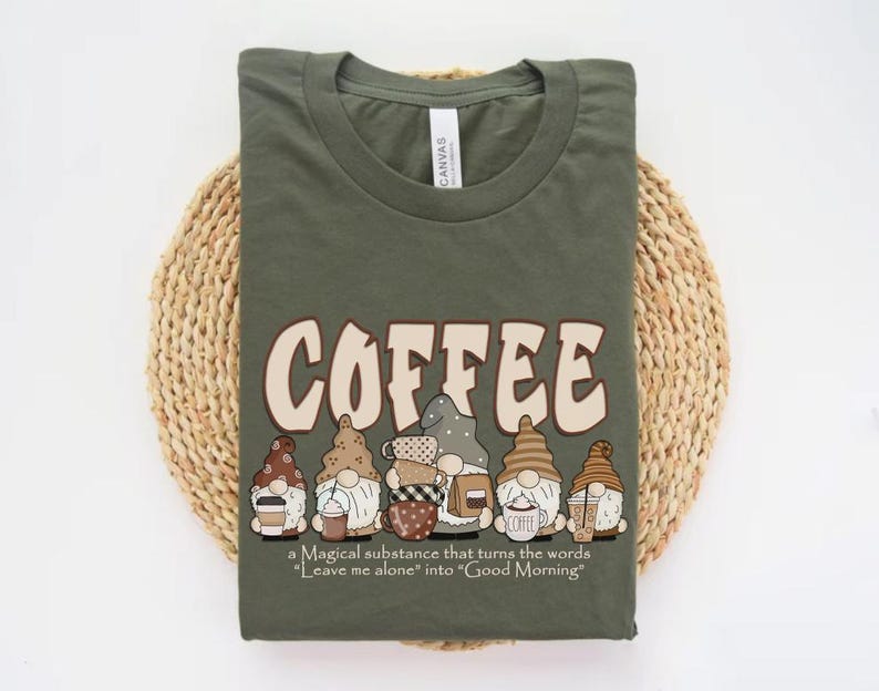Gnome Coffee Lover Military Green T-Shirt