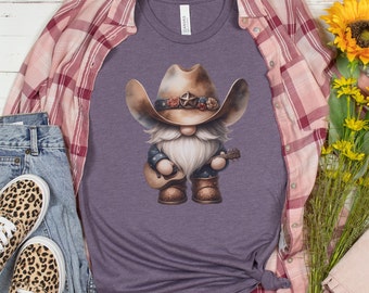 Gnome Country Music Shirt, Cowboy Shirt, Guitar Gnome Tee, Gnome Musician Shirt, Funny Gnome Shirt, Rustic Gnome Tee, Cute Cowboy Gnome