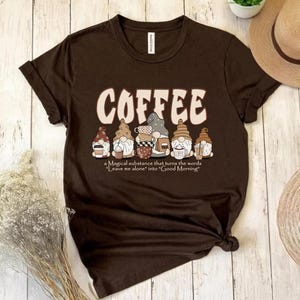 Gnome Coffee Lover T-Shirt in brown