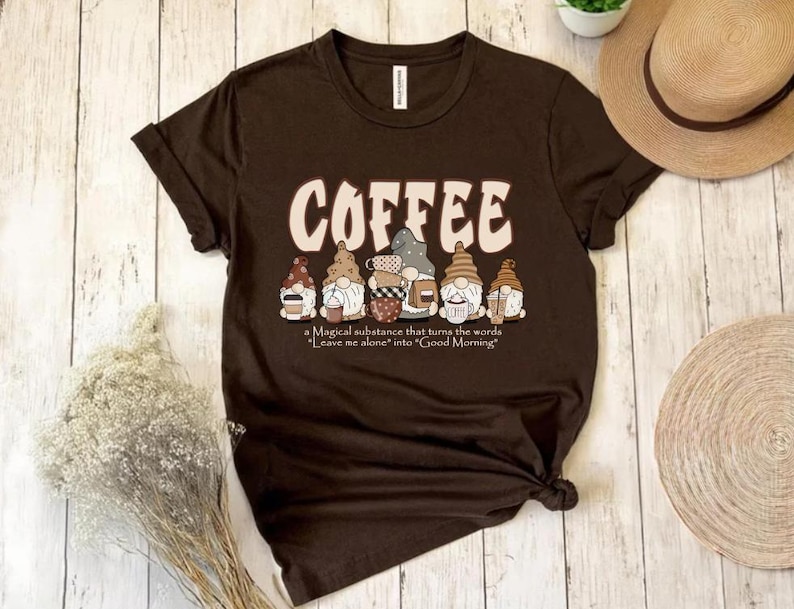 Gnome Coffee Lover T-Shirt in brown