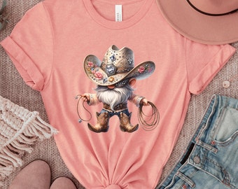 Bedazzled Cowboy Hat Gnome T-Shirt, Mythical, Whimsical Fantasy Tee for Gnome Lovers, Soft, Comfy Unisex Western Style Top